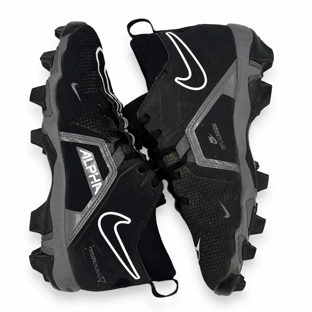 Nike Alpha Menace 3 Shark Kid's Size 5.5 Platinum Black Athletic Football Cleats